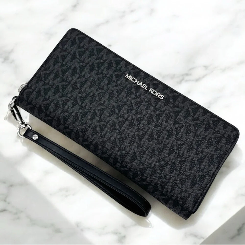 Michael Kors Large Continental Wallet Wristlet Black Signature